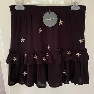 NWT Boutique Flirty Black & Gold Star Skirt